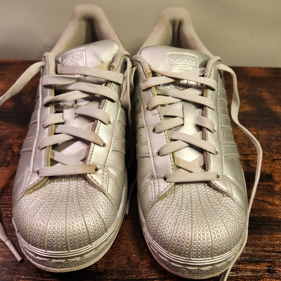 Adidas Superstar Silver Sneakers - women's size 7 - Picture 2 of 8